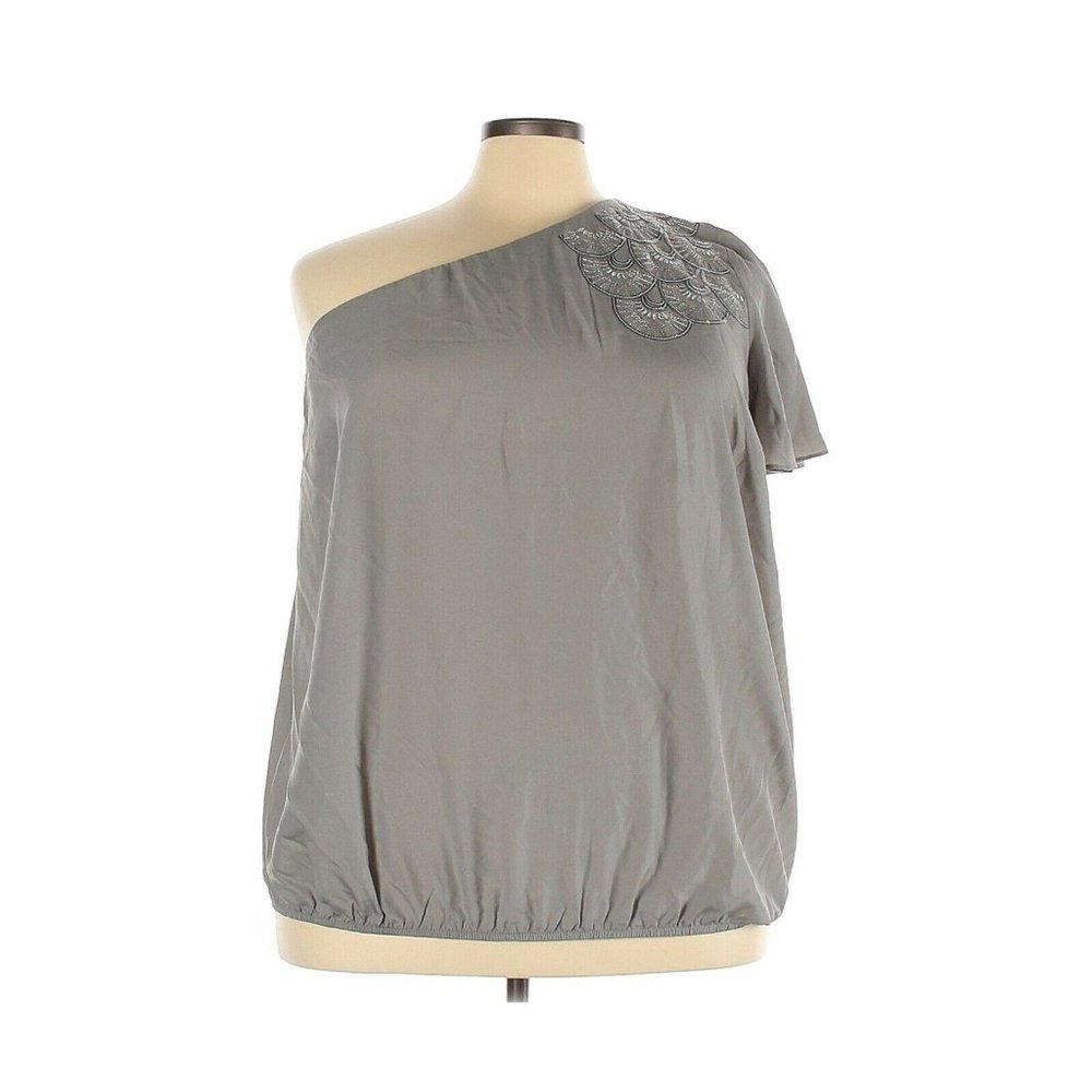 Lane Bryant Size 28 One Shoulder Blouse Gray
